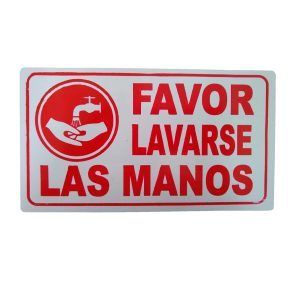 Letrero acrílico "favor lavarse las manos"