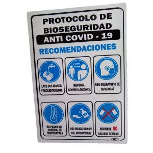 Letrero acrílico "protocolo de bioseguridad"