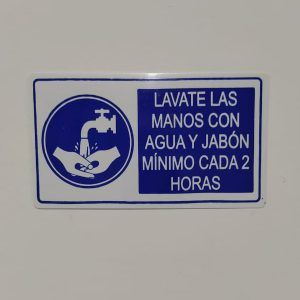Letrero acrílico "lávate las manos con agua y jabón"