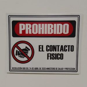 Letrero acrílico "prohibido el contacto físico"