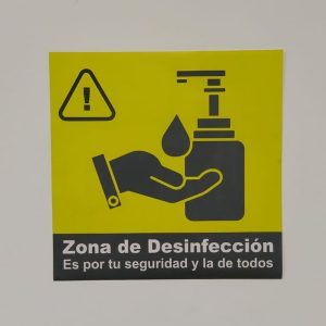 Letrero adhesivo "zona de desinfección de manos"
