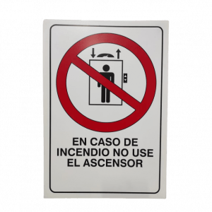 Aviso en acrílico "En caso de incendio no use el ascensor"